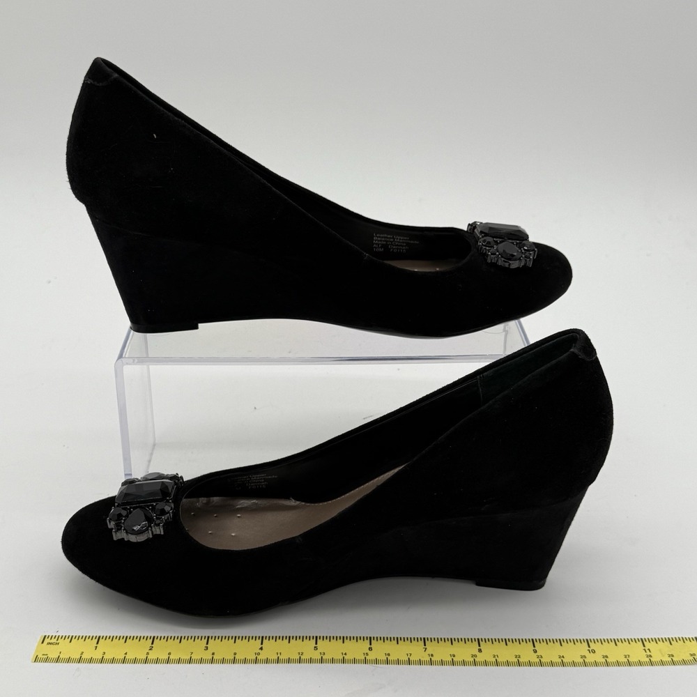 Alfani Step N Flex Dannah Black Suede Jeweled Wedge Heel Dress Shoe Womens 10